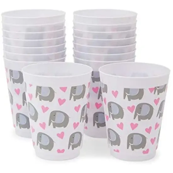 16 oz Plastic Tumbler Cups, Elephant Baby Shower Decorations for Girl (16 Pack) White {1}