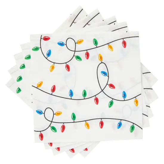 Juvale 100 Pack Christmas Paper Napkins for Holiday Party Supplies, Christmas Lights Design - 6.5 x 6.5 Inches Luncheon Napkins White {3}