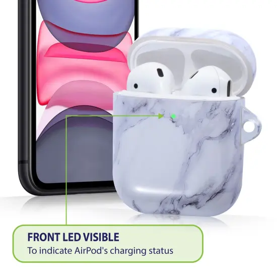 Marble Case for Airpods 2 & 1, Glossy Soft TPU Protective Smooth Cover with Portable Keychain, Supports Wireless Charging, Shockproof & Anti-Scratch, Shinny White Marble by Insten {4}