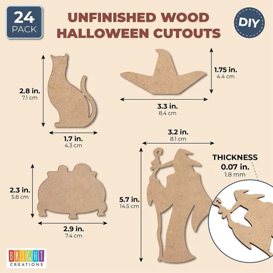Unfinished Wood Cutouts, Witch Halloween Decorations (24 Pack) Brown {2}