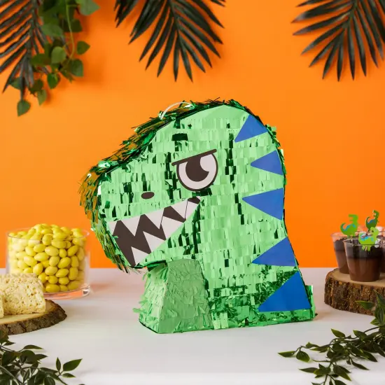 Dinosaur Pinata for Boys Birthday T-Rex Themed Party Supplies, Green Foil Dino Decorations (Small, 11.7 x 3.0 x 15.7 In) {2}