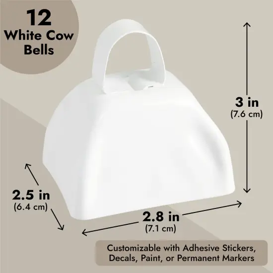 Set of 12 3-inch Cowbells with Handle, Hand Percussion Cow Bells Noise Makers for Sporting Events, Football Games (White) {5}