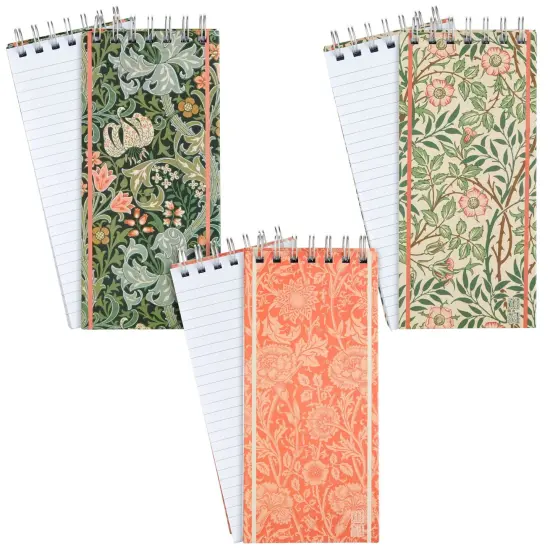 3 Pack Top Bound Spiral Notebooks, Hard Cover Skinny Notepads, William Morris Inspired (100 Sheets/200 Pages, 8.4x3.75) Multicolor {1}