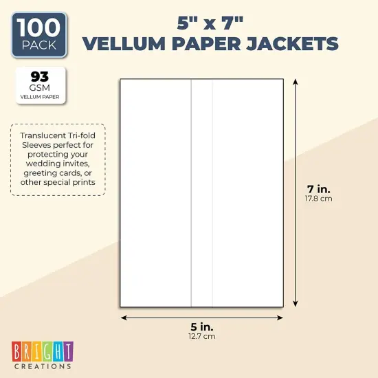 100 Pack Vellum Jackets for 5x7 Invitations, Pre-Folded Bulk Transparent Paper Envelope Liners for Wedding Cards and Scrapbooking {4}