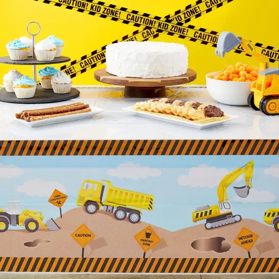 Plastic Table Cloth Cover for Kids Construction Birthday Party Supplies and Decoration (54 x 108 in, 3 Pack) Yellow {2}