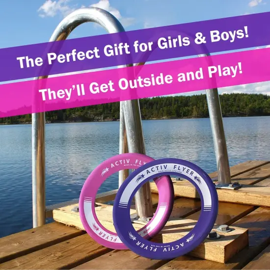Activ Life 2 Pack Flying Rings for Kids, Fun Beach Toys, Gifts for Boys & Girls Aged 3-14, Cool Family Outdoor Games, Play at Swimming Pool, Playground, Basket Fillers Birthday Presents, Pink/ Purple {3}