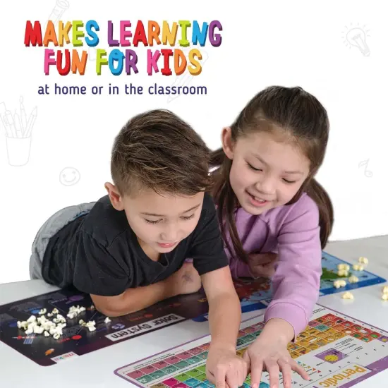 merka Placemats for Kids, 4 Pack Educational Placemat Mat for Dining Table, Non Slip, Washable Reusable, Learning US Presidents, Famous People, Periodic Table of Elements & USA Map v2 Multicolor {5}