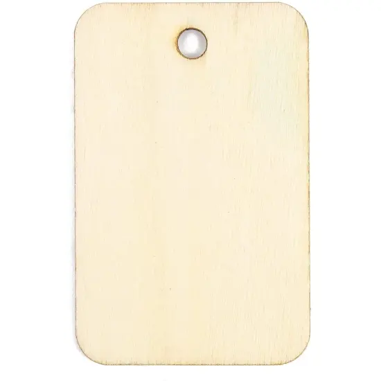 100pcs Unfinished Wood Gift Tags, 1.3" x 2" Rectangle Shaped Hanging Wood Cutouts with Hemp Rope for DIY Craft Projects Brown {3}