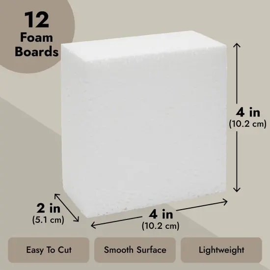12 Pack Foam Blocks for Crafts, Polystyrene Brick Rectangles for Floral Arrangements, Art Supplies, Holiday Decor (4 x 4 x 2 In, White) {4}