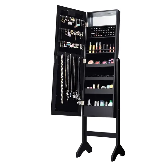 Costway Mirrored Jewelry Cabinet Organizer w/18 LED lights Black {1}