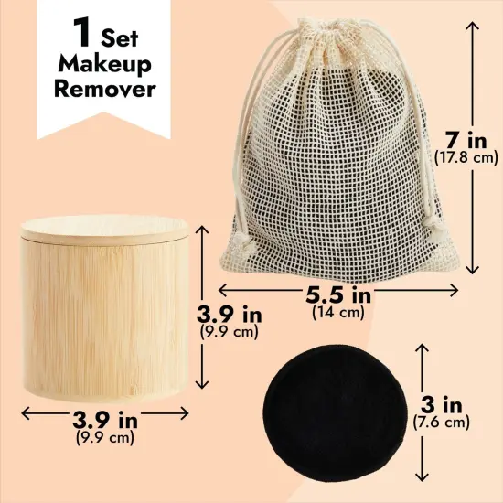 18 Pack Reusable Cotton Rounds for Makeup Removal with Bamboo Holder and Mesh Storage Bag (Black) {4}