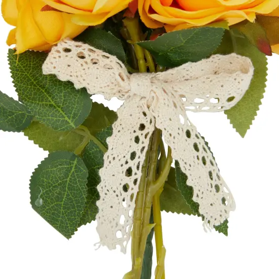 Yellow Silk Roses, Eucalyptus and Berry Bridal Bouquet, Wedding Centerpiece (15.7x7 In) {6}