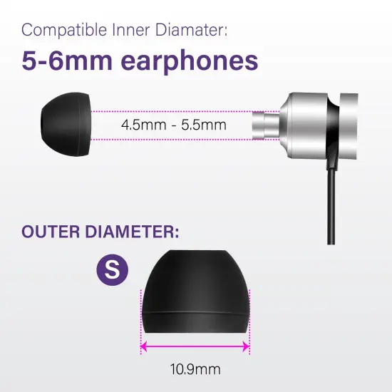 3 Pairs EarBuds Tips Covers Ear Tips Replacement, 4.5-5.5mm, with Storage Box, Small, Black {1}