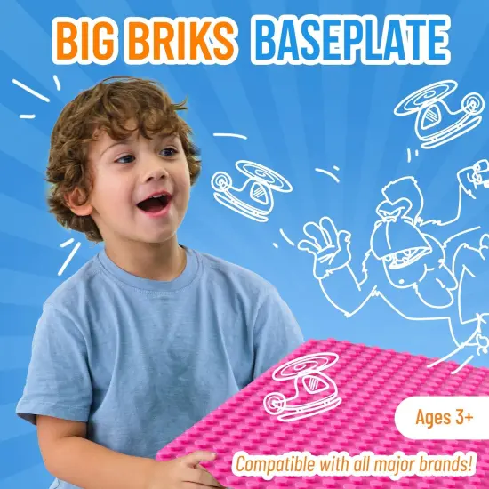 Classic Big Briks Baseplate 15" x 10.5" Large Building Brick Baseplate by Strictly Briks |100% Compatible with All Major Brands|Large Pegs for Toddlers | Single Pink Flat Bottom Base Plate, Ages 3-14 {2}