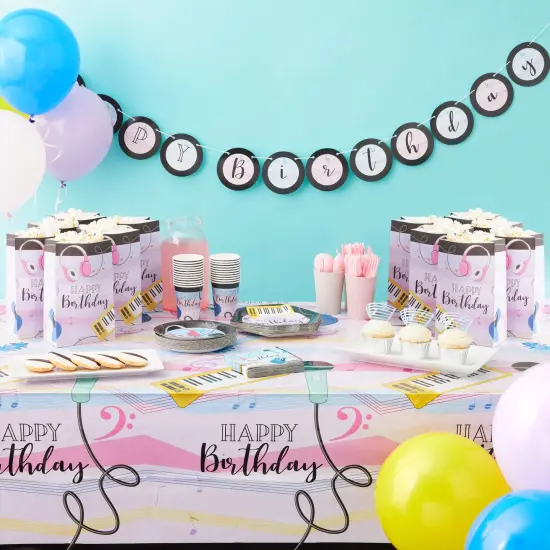 3 Pack Music Notes Birthday Tablecloth for Music Party Decoration, Disposable Plastic (5 x 9 Feet) Pink {2}