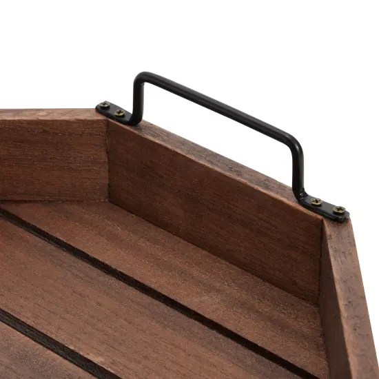 Farmlyn Creek Decorative Rustic Wooden Serving Tray with Metal Handles for Candles, Coffee Table, Farmhouse Home Decor (11.75 x 11.75 x 2.75 In) Brown {3}