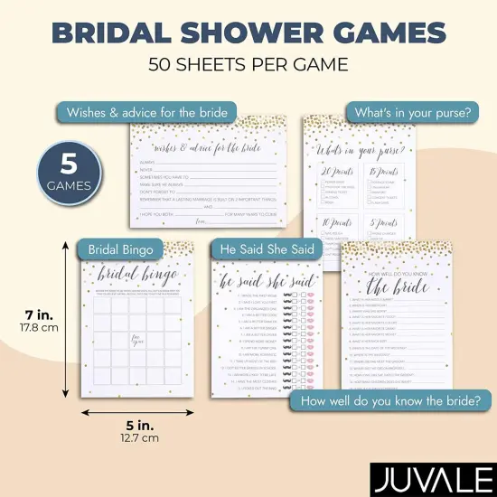 250 Pieces Bridal Shower Games for 50 Guests with Bingo Cards, He Said She Said Bridal Shower Games, Wedding Advice for Bachelorette, Celebrations (Gold) {3}