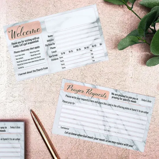 100 Pack Prayer Request and Welcome Cards for Church Visitors, Double Sided, Marble Designs (3 x 5 In) Multicolor {4}