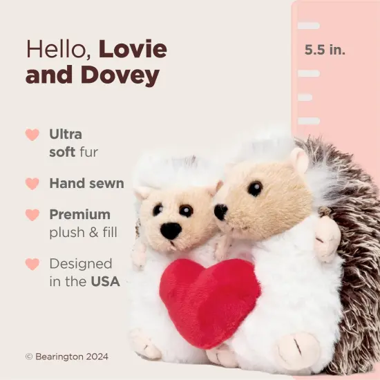 Bearington Lovie & Dovie Valentine's Stuffed Animal for Kids, 5.5 Inches Hedgehog Plush, Ideal as a Valentine's Day Gift for Boyfriend or Girlfriend, For Ages 3-14 Multicolor {2}