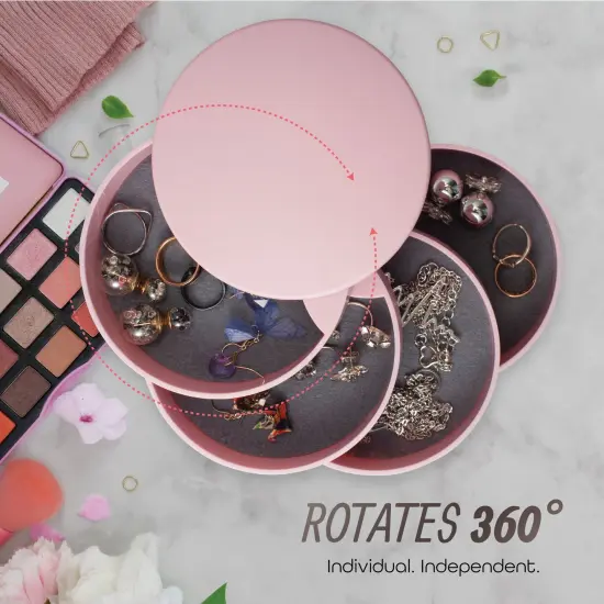 Zodaca 4 Layer Jewelry Storage Organizer, 360 degree Rotating Tiered Jewelry Trinket Tray, Small Plastic Ring Bracelet Earring Holder for Women, Pink {3}