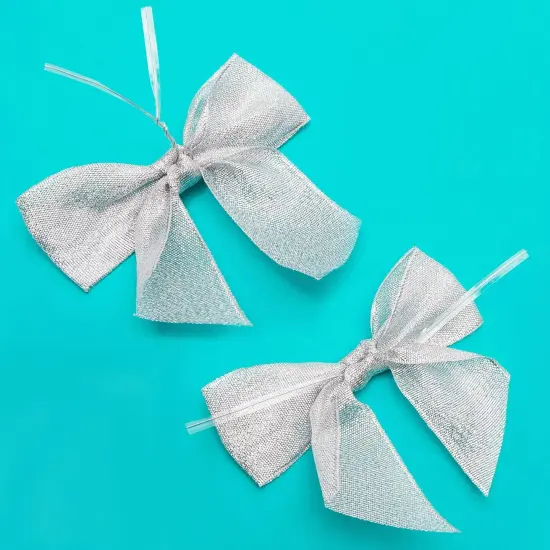 Bright Creations 36 Pack Mini Silver Bows with Twist Ties, 4x3 Inch Premade Organza Bows, Elegant Silver Bows for Treat Bags, Baked Goods, Goodie Bags, and Gift Wrapping {4}