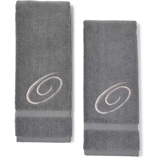 2 Pack Letter O Monogrammed Hand Towels, Gray Cotton Hand Towels with Silver Embroidered Initial O for Wedding Gift, Bridal Shower, Baby Shower, Anniversary (16 x 30 Inches) Grey {1}