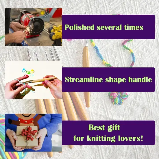 Beech Wood Crochet Hooks 3.0mm~6.5mm, Ergonomic Crochet Hooks Set with Roll Felt Case {4}