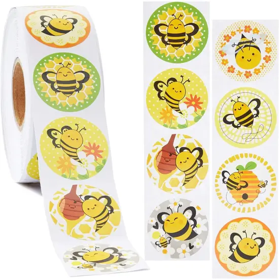 BLUE PANDA 1000-Count Bee Sticker Roll - Multicolor 1.5in Round Bumblebee Stickers - Peel and Stick Insect Label Roll for Classroom Rewards & Crafts for Kids Ages 3-14 {4}