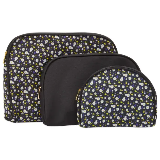 3 Pieces Glamlily Black Daisy Makeup Bags Set for Women, Cosmetic Travel Pouch Toiletry Organizer {1}