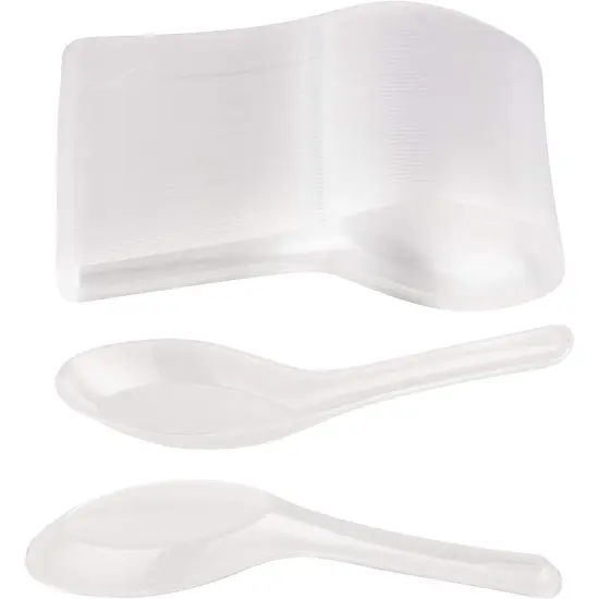200 Pack Disposable Chinese Soup Spoons, Clear Plastic Asian Utensils for Appetizers, Ramen, Pho (4.5 x 1.2 In) White {1}