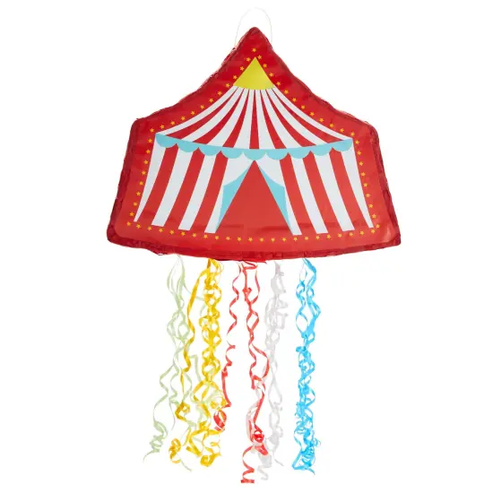Pull String Circus Pinata - Carnival Theme Party Decorations for Birthday (Small, 16.5x3x13 In), For Ages 3+ Red {6}