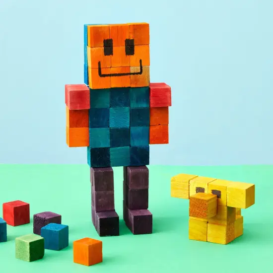 100-Piece Wooden Blocks for Crafts, Colorful Small Cubes (6 Colors, 0.6 In) Multicolor {3}