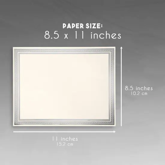 50 Sheets Silver Foil Certificate Paper for Printing - Customizable Blank Cardstock with Border for Graduation Diploma, Achievement Awards, Recognition Documents (8.5 x 11 in, Ivory) {7}