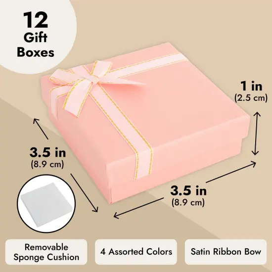 12 Pack Cardboard Jewelry Gift Boxes with Lids & Bows for Ring Necklace Bracelet Earrings Display, 4 Colors, 3.5 x 1 in Multicolor {3}