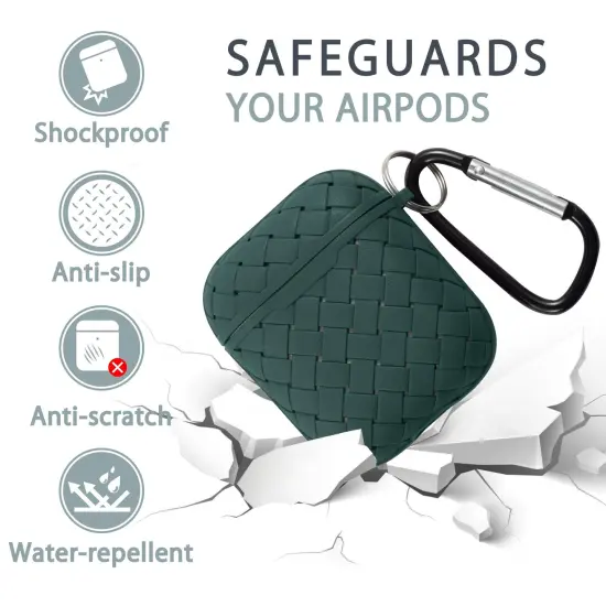 For Apple AirPods 2 / 1 Case, Protective Cover with Keychain for Women Men, Green Weave Pattern {2}