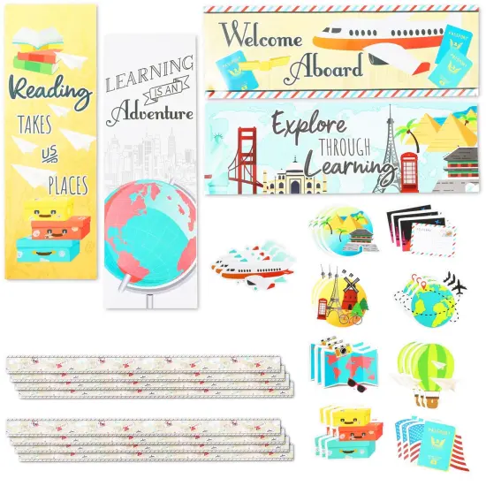 Bulletin Board Borders and Cutouts, Travel Theme Classroom Decor (42 Pieces) Multicolor {1}