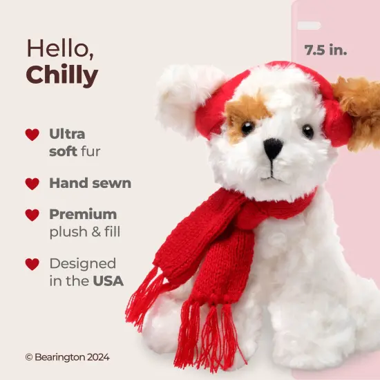 Bearington Chilly The Stuffed Dog, Small Christmas Stuffed Animals, 7.5 In White Dog Animal, Ideal Holiday Animal Gift for Toddlers, Kids & Teens, For Ages 3-14 Red {2}