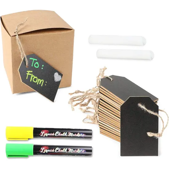 Chalkboard Tags with Liquid Chalk Markers, String and Chalk (24 Pieces) White {1}