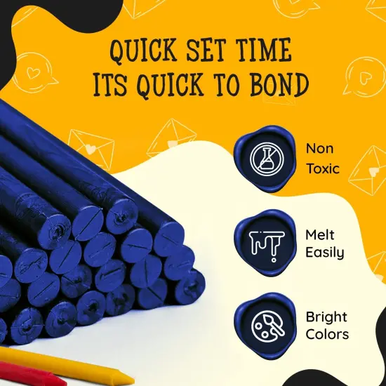 Artellius Premium Sealing Wax Sticks (Bulk 30 Pack) Wax Seal Glue Gun Sticks, Envelope Seal Wax for Stamp Seals - Perfect Wax Seal Sticks for Crafting, Invitations & Letters - Dark Blue {2}