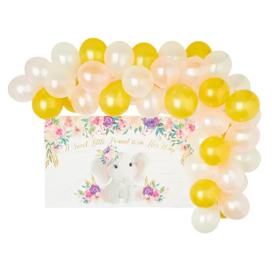 80 Pieces Elephant Baby Shower Decorations for Girl, Balloon Kit and 5x3 Backdrop (White, Pink, Gold) {1}