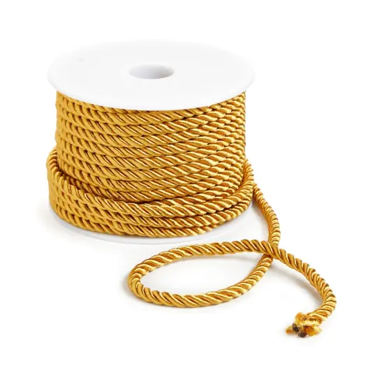 36 Total Yards 5mm Twisted Gold Cord for Crafts, Gold Rope Ribbon for Sewing, Upholstery Trim, and Household Decorations, 2 Rolls of 0.2 Inch Reinforced Polyester Cordage, 18 Yards per Roll {6}