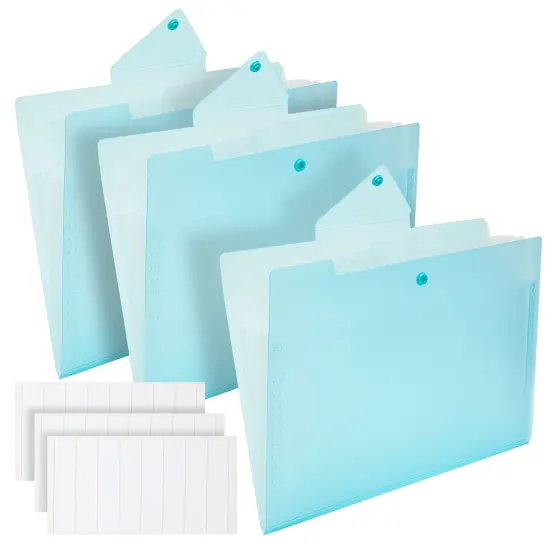 3 Pack Expanding File Folder, Pocket Document Organizer with Snap Closure and Labels (Letter Size, Blue) {1}