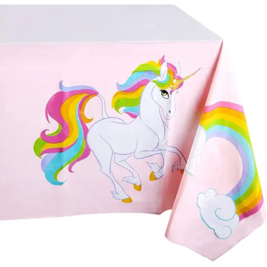 Blue Panda Unicorn Rainbow Party Supplies- 3 Pack Disposable Plastic Rectangular Tablecloths Kids Birthday, Table Cover Decorations in Pink White, 54 x 108 inches Multicolor {1}