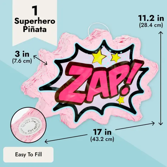 Pink Comic Book Zap Pinata for Girls, Superhero-Themed Supplies and Decorations (17x11.2 in) {3}