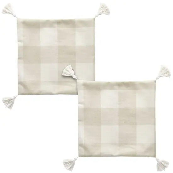 Set of 4 Plaid Throw Pillow Covers, 18x18 Inch Decorative Farmhouse Pillow Cases with Printed Designs and Tassels Multicolor {7}