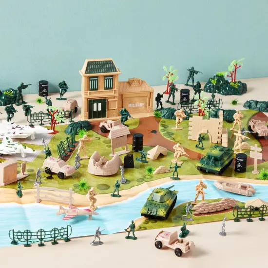 BLUE PANDA 400-Piece Army Men Toy Soldiers for Boys Ages 8-14 &ndash; Plastic Action Figures Playset with Military Toys, Battlefield Map, Fort Accessories, Tanks, Planes {2}