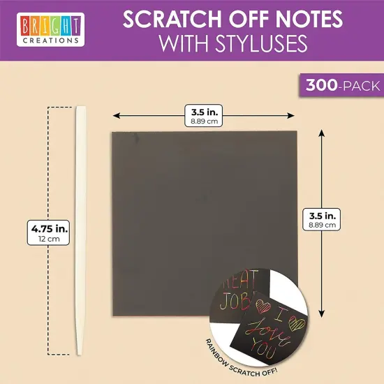 Rainbow Scratch Off Notes with 2 Wood Styluses Sticks (3.5 in, 300 Sheets) Black {2}