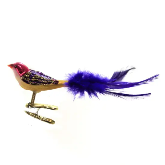 Old World Christmas 1.0 Inch Miniature Lovebird Christmas Tree Ornament , Christmas Decor Clip On Bird Purple {1}