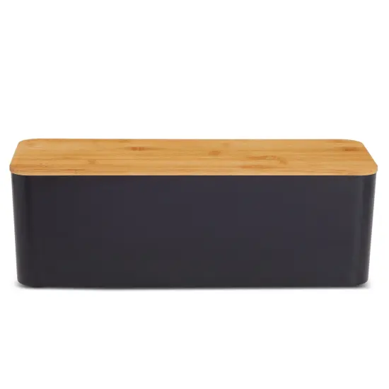 Box for Cable Management, 1 Large ABS Cord Organizer Box with Bamboo Lid, Black {6}