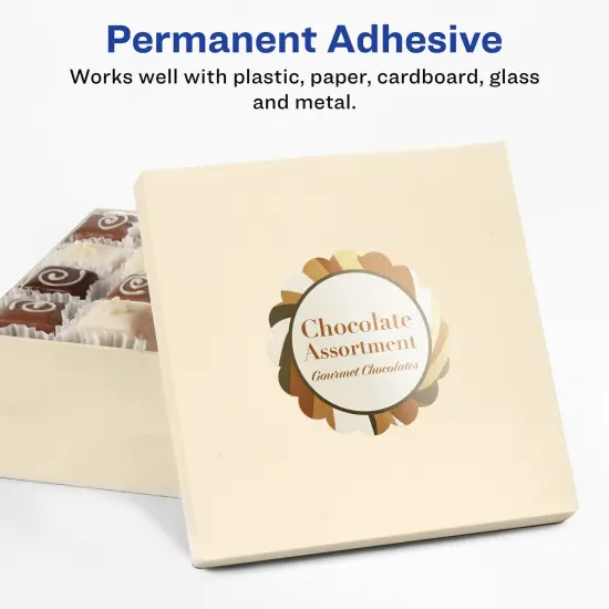 Avery Pearlized Ivory Round Scalloped Labels with Sure Feed Technology, Print-to-the-Edge, 2.5" diameter {3}